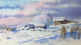 Watercolour Winter Landscape /Зимний пейзаж акварелью