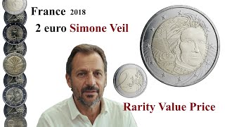 Euro 2018 Simone Veil France 2 Euro Coin - Value Rarity Price