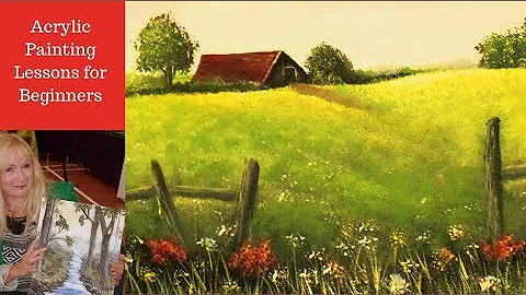 How to paint a FARMHOUSE Landscape with Acrylic Pa...
