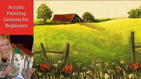 How to paint a FARMHOUSE Landscape with Acrylic Paint step by step for beginners