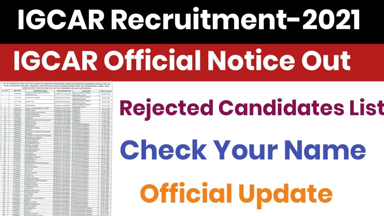 IGCAR OFFICIAL NOTICE OUT||IGCAR REJECTED CANDIDATES LIST OUT||IGCAR OFFICIAL UPDATE