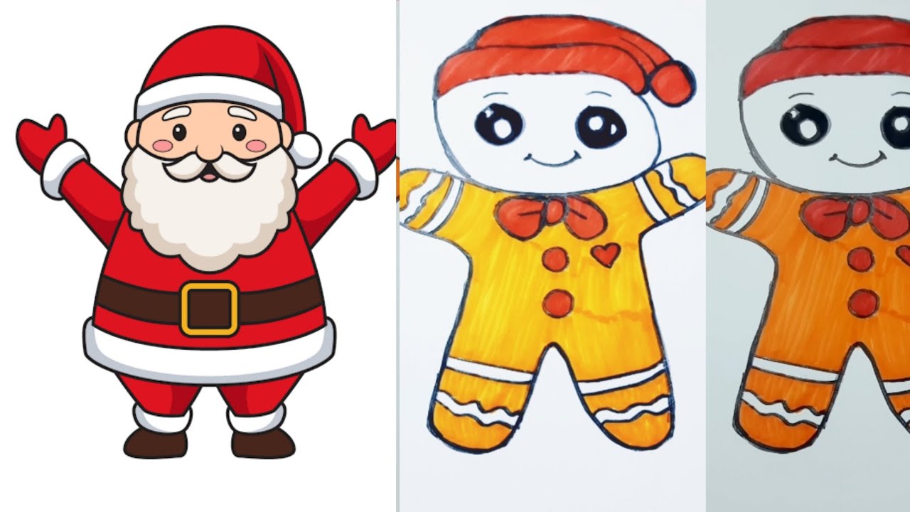 How to draw Santa for kids Drawing and painting Santa, Gingerbread
