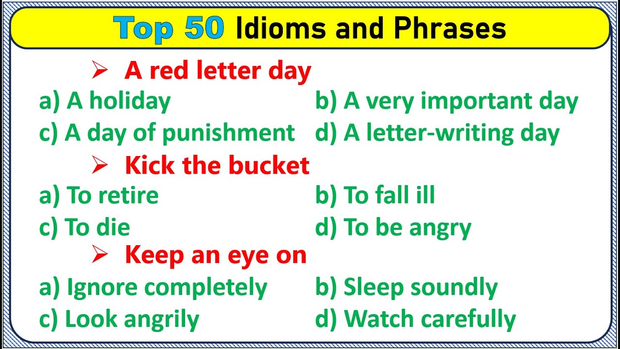 Top 50 Idioms & Phrases in English | English Grammar | English Language 