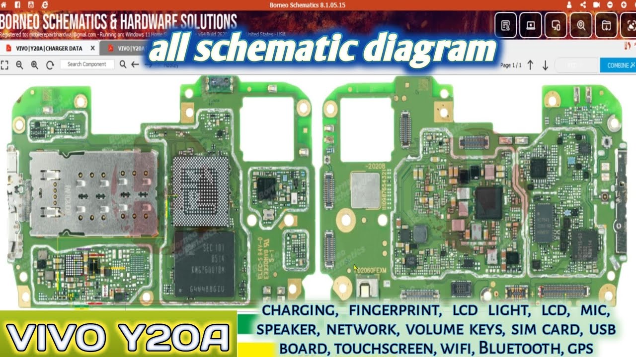 VIVO Y20A all schematic diagram charging fingerprint lcd light lcd mic speaker network volume keys