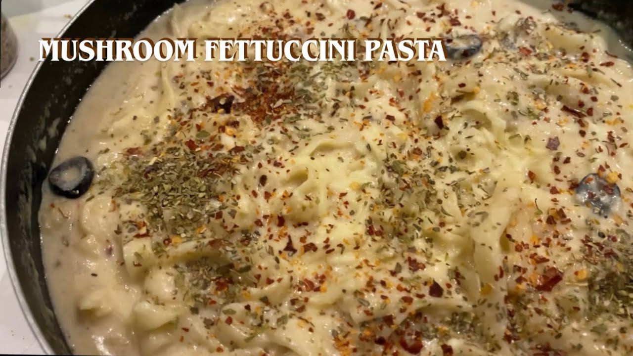 Creamy Garlic Mushroom Fettuccini Alfredo White Pasta | shas diaries