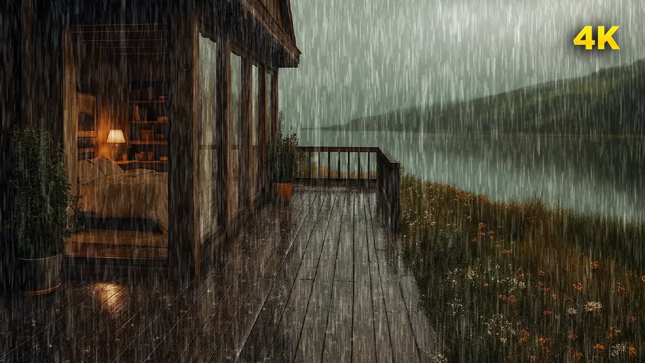 Rainy Evening in a Cozy Lakeside Cabin | Relaxing Rain Sounds for Deep ...