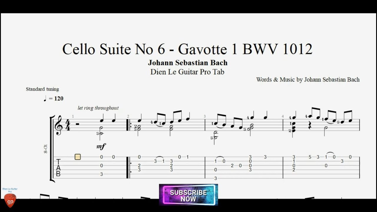 Cello Suite No 6 - Gavotte 1 BWV 1012 by Johann Sebastian Bach with ...