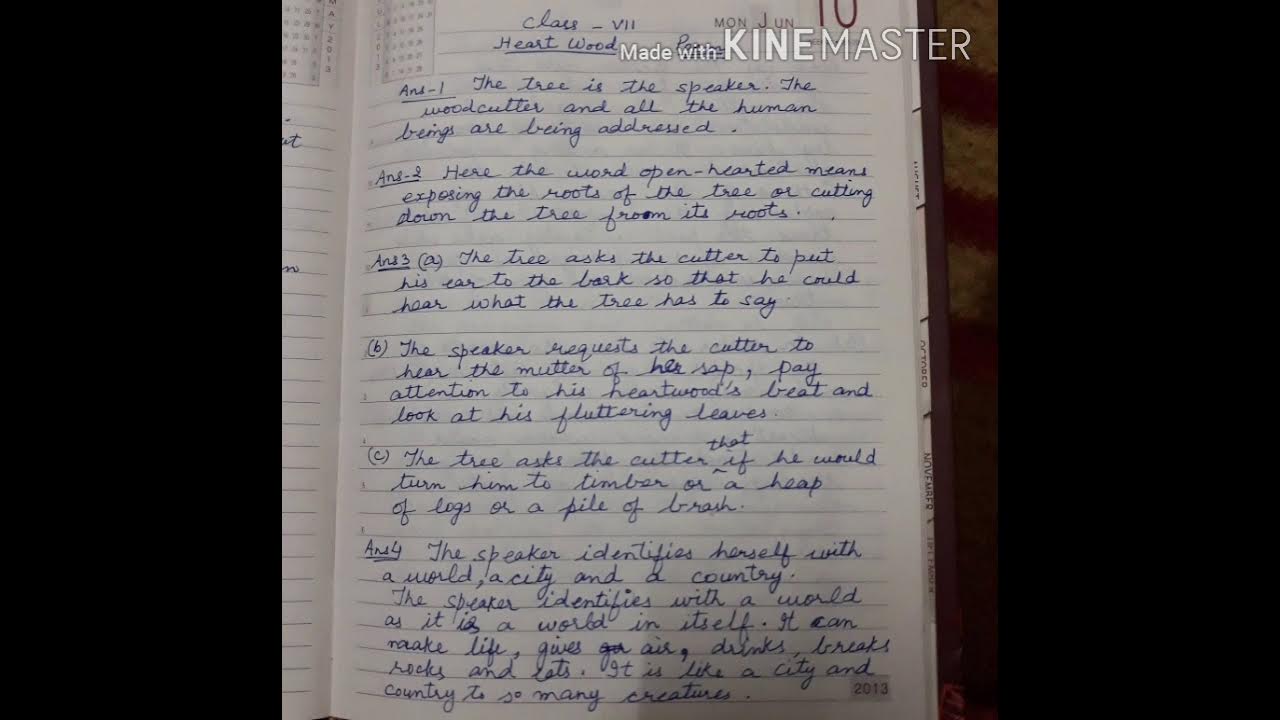 English class 7 Question answers poem "Heartwood" YouTube