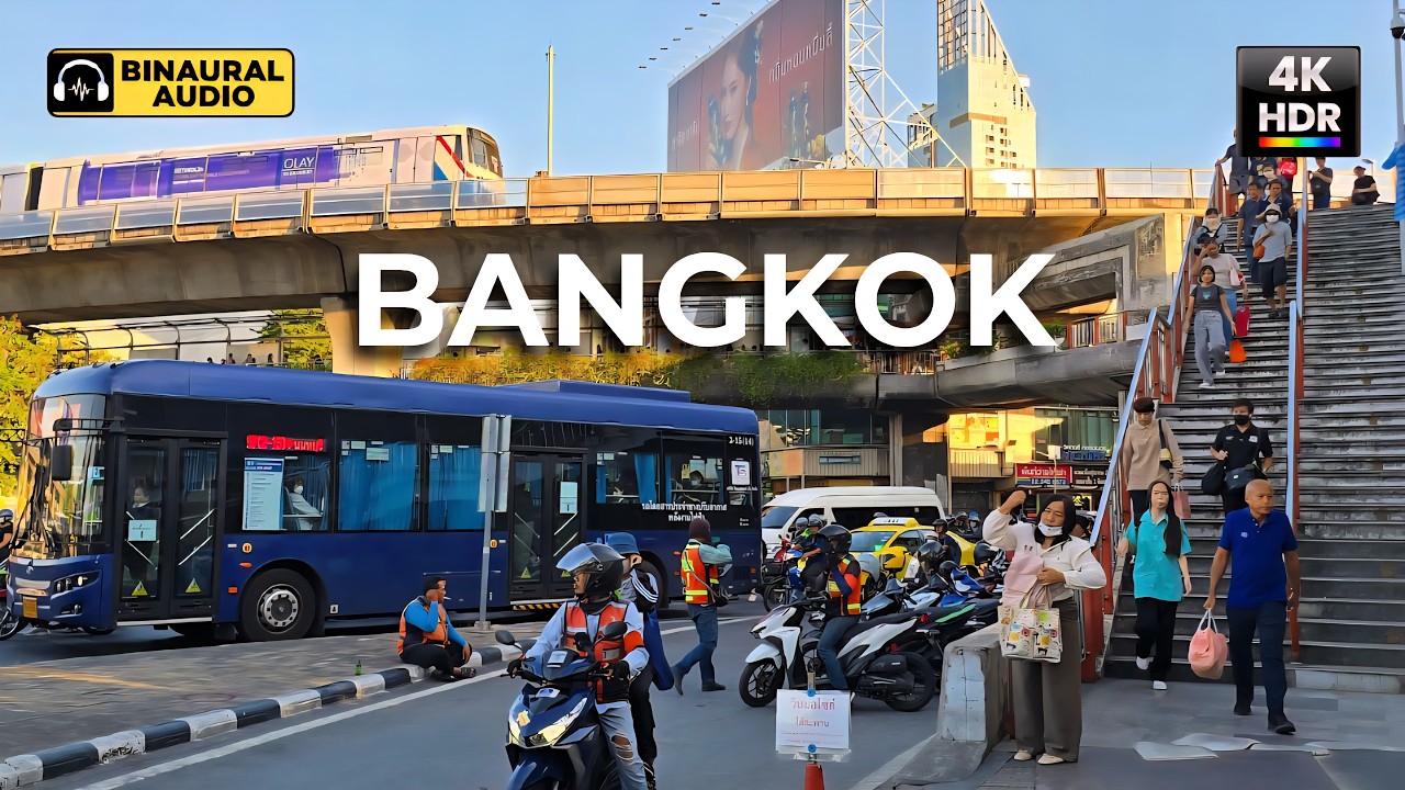 Bangkok Victory Monument Area 🇹🇭 Street Life | 4K HDR Binaural Audio 🎧