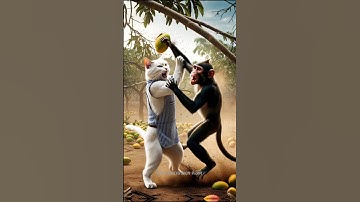 Cat Struggles to Climb Mango Tree, But Monkey Ruins the Effort #viral #shorts