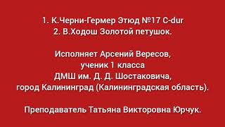 1. К.Черни-Гермер Этюд №17 C-dur 2. В.Ходош Золотой петушок. Исполняет Арсений Вересов