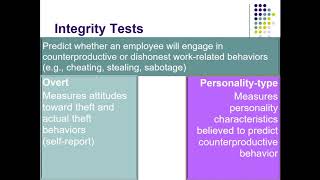 IO Psychology Ch 6: Integrity to work sample