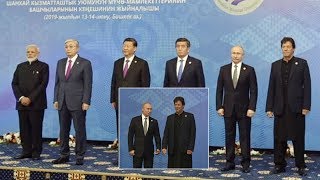 PM Imran Khan in centre with Putin and Modi in the corner at SCO summit