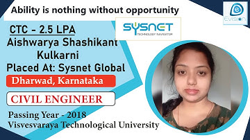 Congrats, Aishwarya | Selected in "Sysnet Global" | 2.5 LPA | CIVIL ENGINEER, Passing 2018 | Dharwad