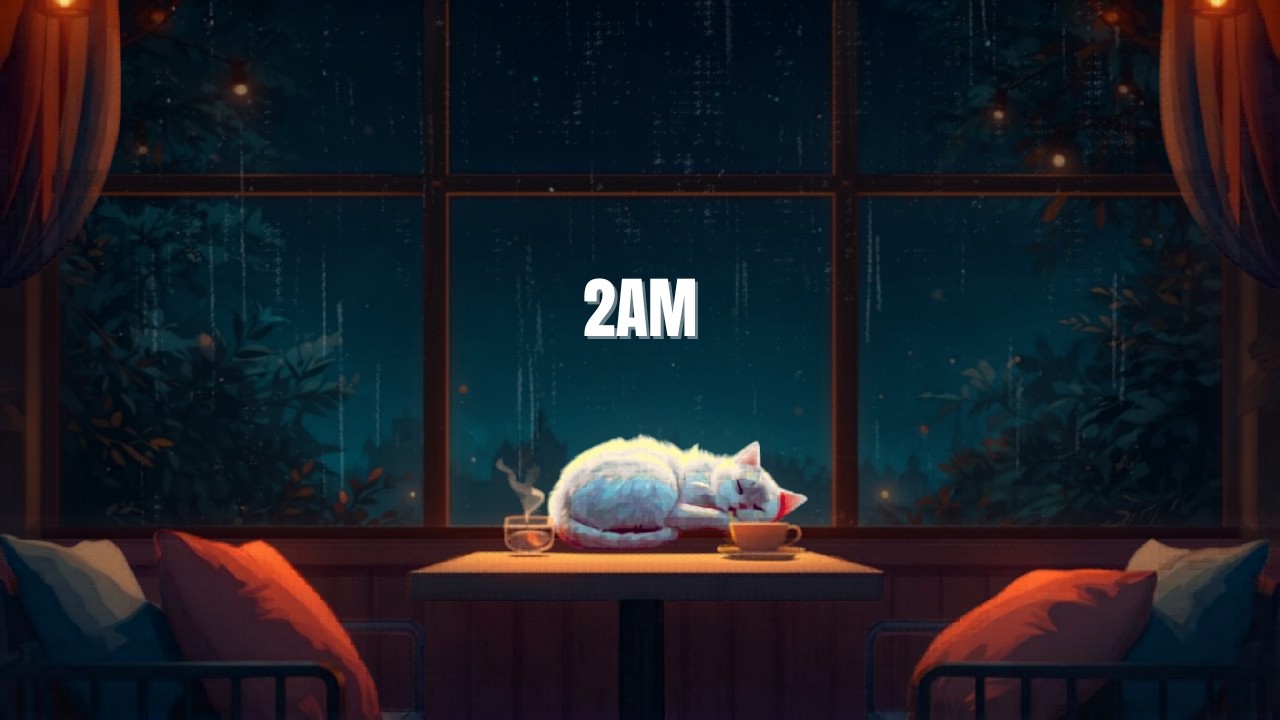 Rain Sounds at 2AM | Window Light  | Sleeping Cat | Focus Ambient