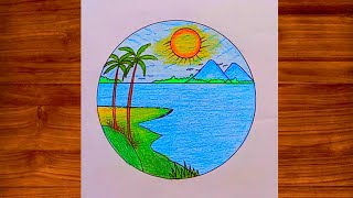Circle landscape drawing || circle drawing easy step by step || colours pencils drawing #trending