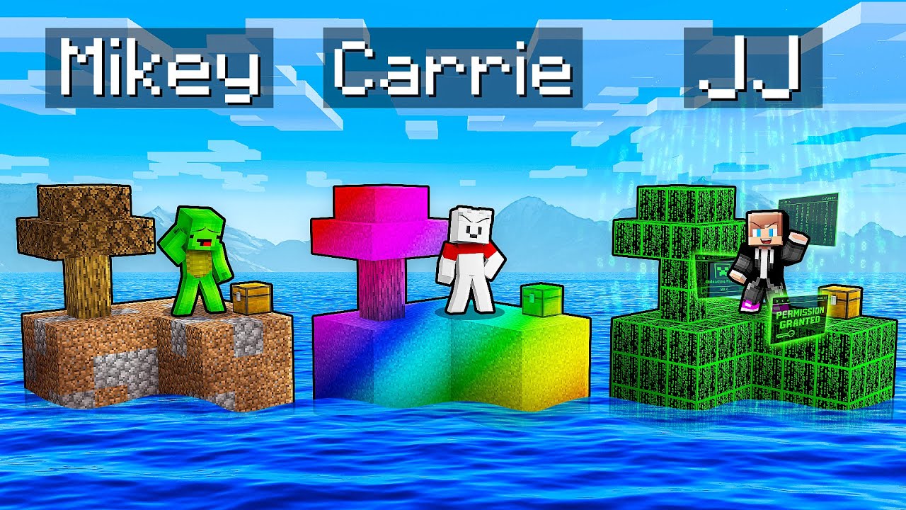 JJ vs Mikey vs Carrie: SEA BLOCK BATTLE in Minecraft - Maizen