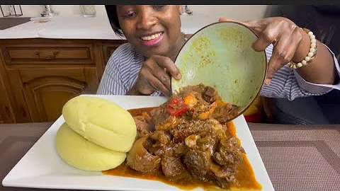 ASMR COW TAIL + Cow SKIN OGBONO SOUP WITH FUFU MUKBANG BANG (eating Show No Talking #asmr #mukbang #