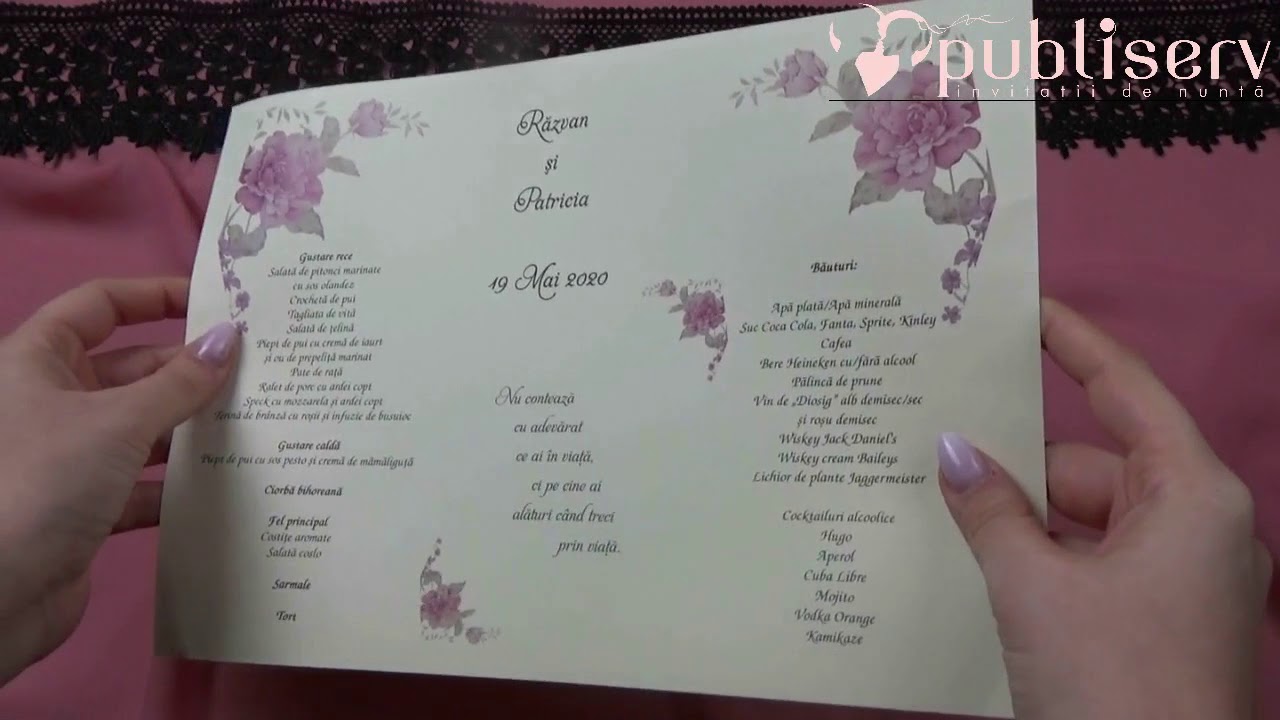 Invitatii De Nunta Meniuri Rotunde Flori Cod Menu6 Www