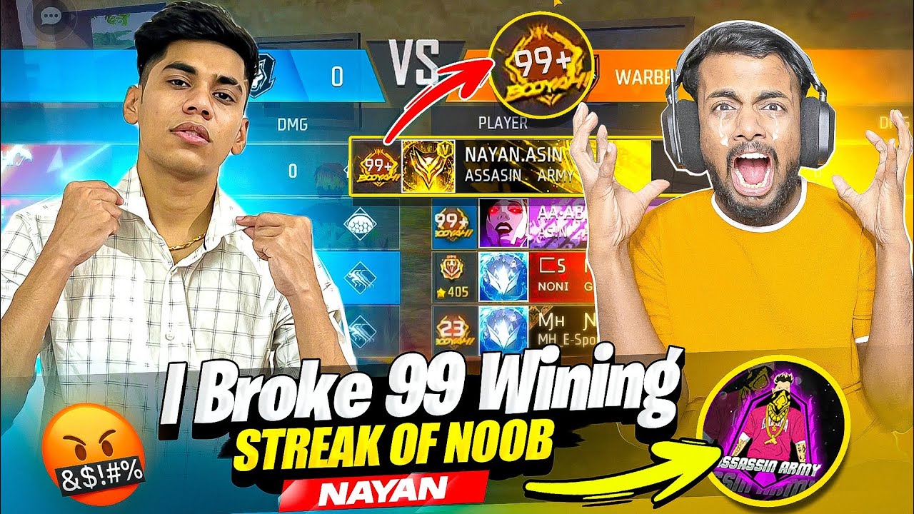 First Time Break 99 Winning Streak😱Noob Nayan Crying रो गया Live में😡!!