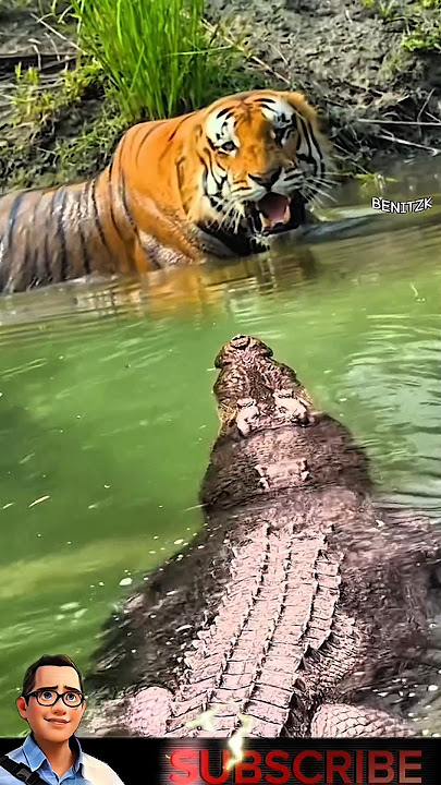 Harimau vs Buaya: Auman Harimau Menghalau Buaya. #animals #crocodile #tiger #shortvideo