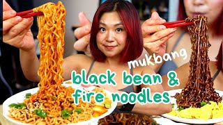 FIRE Food Combo! Spicy FIRE Noodles & Black Bean Noodles! #mukbang | Munching Mondays Ep.130