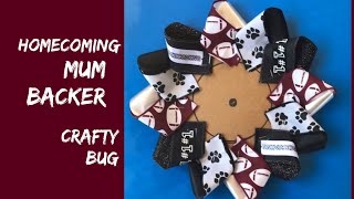 Twisted 12 LOOP HOMECOMING mum backer using wired ribbons; DIY homecoming mum head; how to make mums