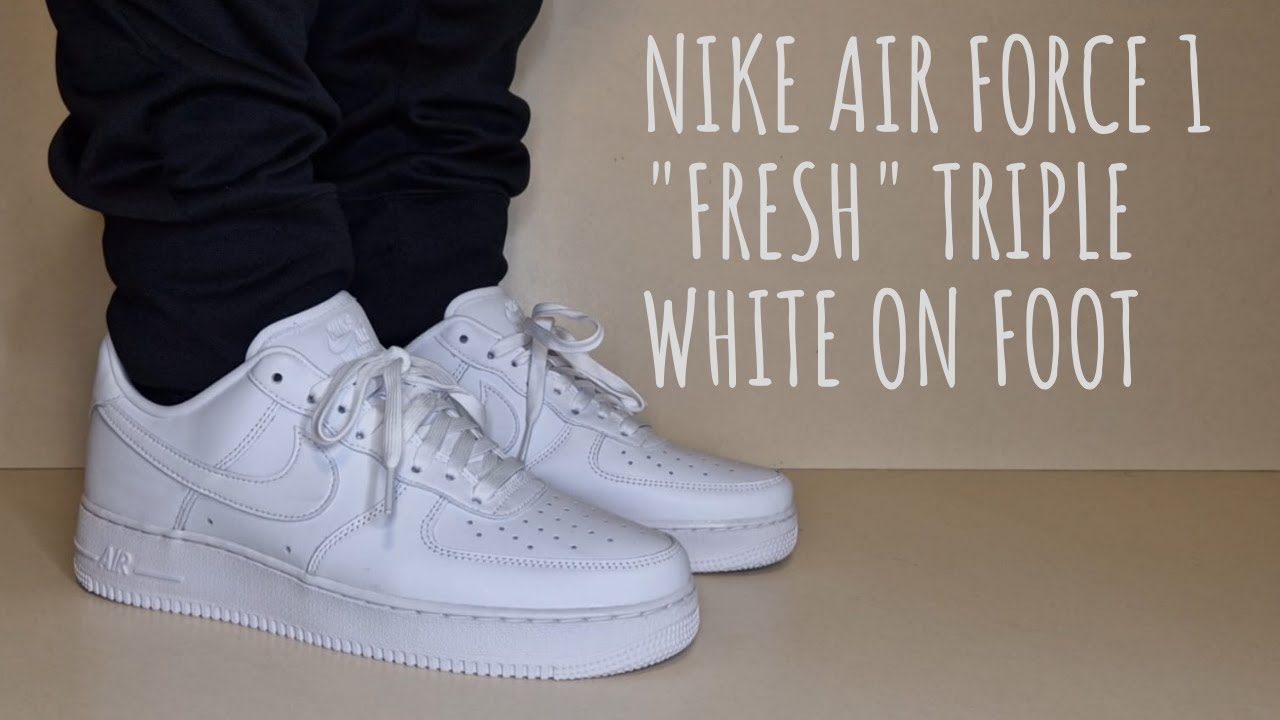 Ortografía Asociación tribu Nike Air Force 1 07 Fresh Triple White On Foot - YouTube