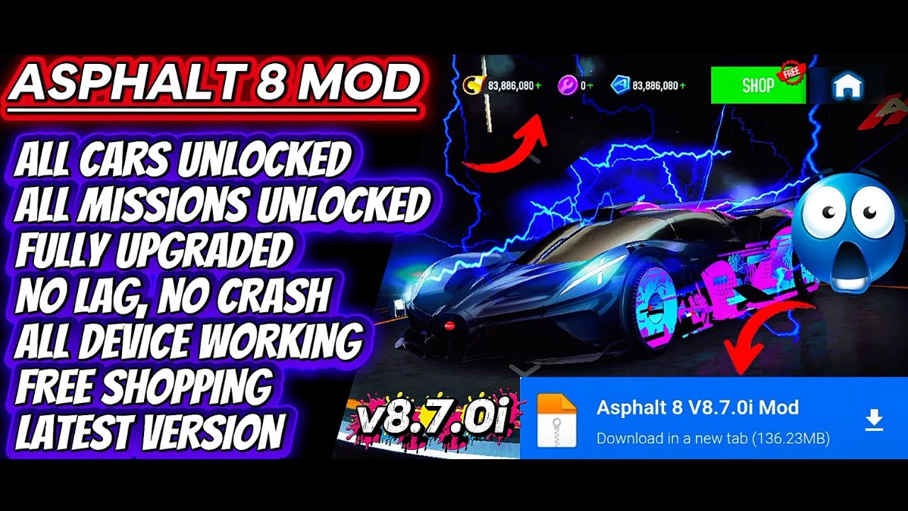 Asphalt 8 mod Apk v8.7.0i (2026) | Unlimited Money | All Cars + Bikes Unlocked | Latest Version