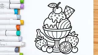 Cute Ice Cream & Fruit Coloring with Alcohol Markers 🍦🍓 | Relaxing Coloring