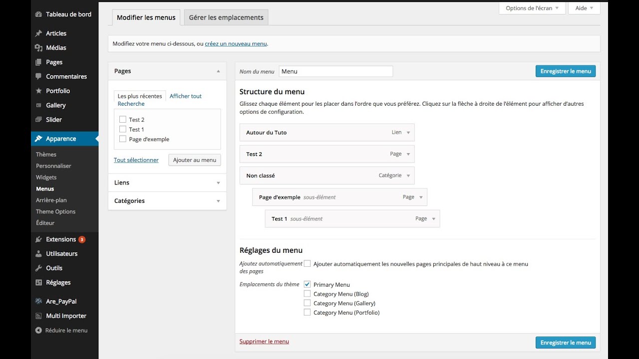 Comment Creer Des Menus Et Sous Menus Sur Wordpress Youtube
