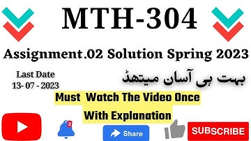 mth304 assignment no.2 solution spring 2023 correct solution |Mth304 solution|