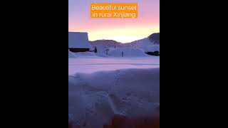 Beautiful winter sunset in a Xinjiang village