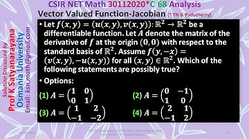 CSIR NET Mathematics 30 Nov 2020 C68 Jacobian Analysis Solution Discussed by Prof K Satyanarayana OU