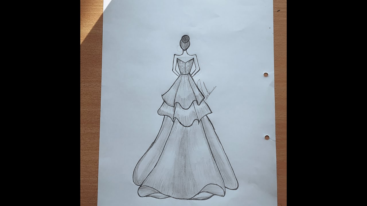 How to draw beautiful long dress step by step || Easy drawing ideas for  beginners || BALDEO