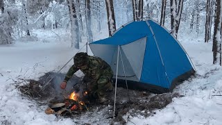 -25C Winter Camping In Deep Snow - Snow Storm - Bushcraft Camping - Asmr