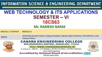 VTU WEB18CS63 WEB TECHNOLOGY AND ITS APPLICATIONS M5 L6 JavaScript classes Using prototypes jQuery