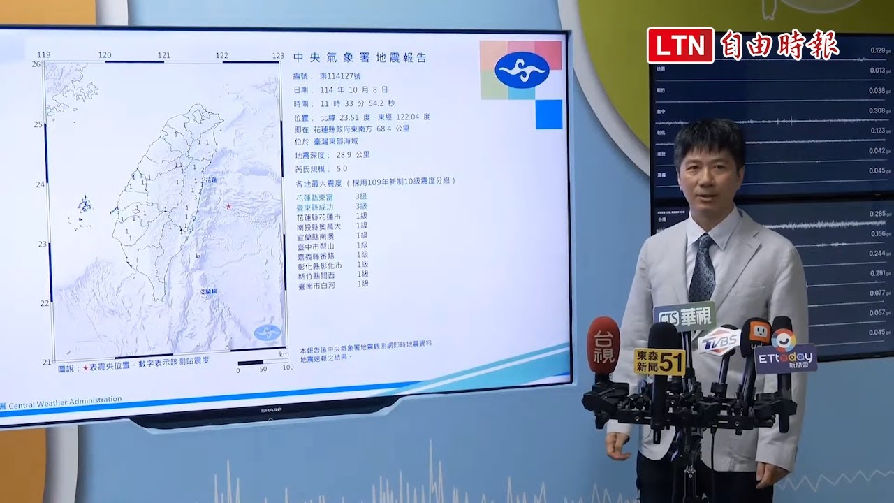 花蓮2起規模5.0地震 氣象署：光復震度3級未達致災程度