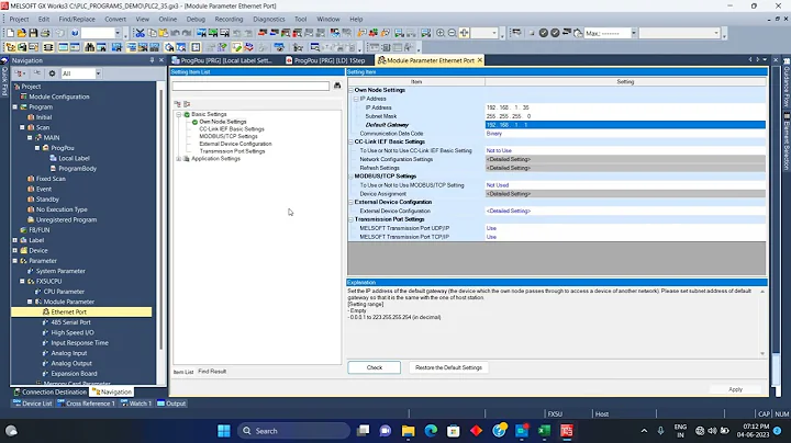 Simple CPU communication in Mitsubishi GX Works 3  in simulation mode using GX simulator.