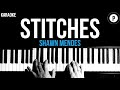 Shawn Mendes - Stitches Karaoke SLOWER Acoustic Piano Instrumental Cover Lyrics