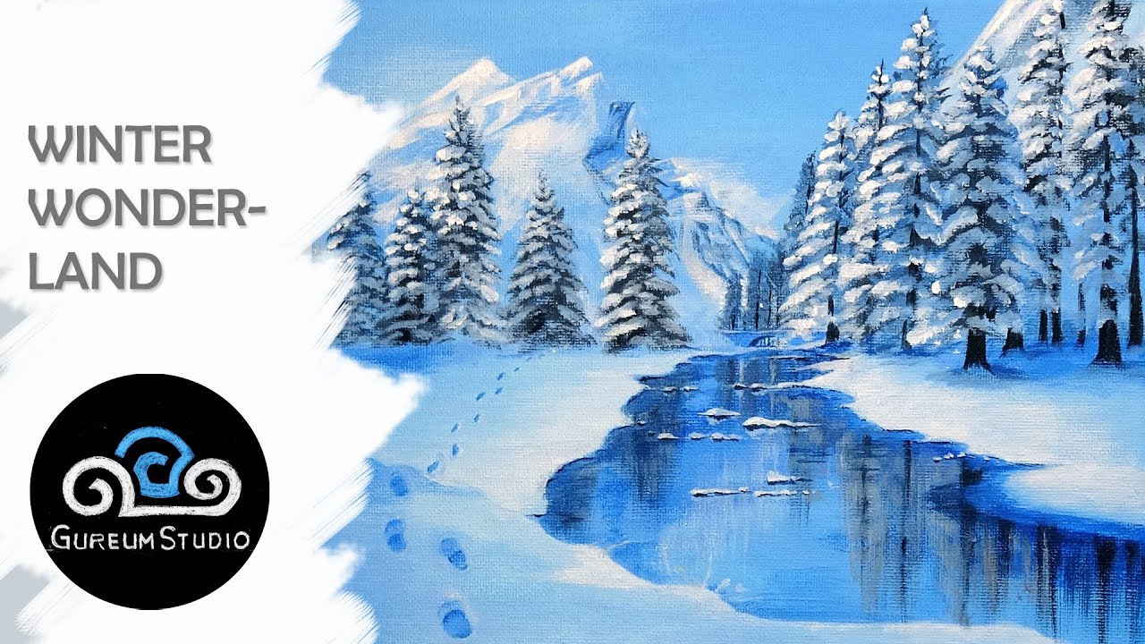 Beginners learn to paint Acrylic, Aurora Borealis Landscape, Winter  Wonderland