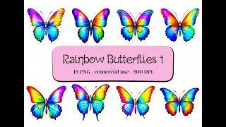 15 Rainbow Butterflies Clipart Set1