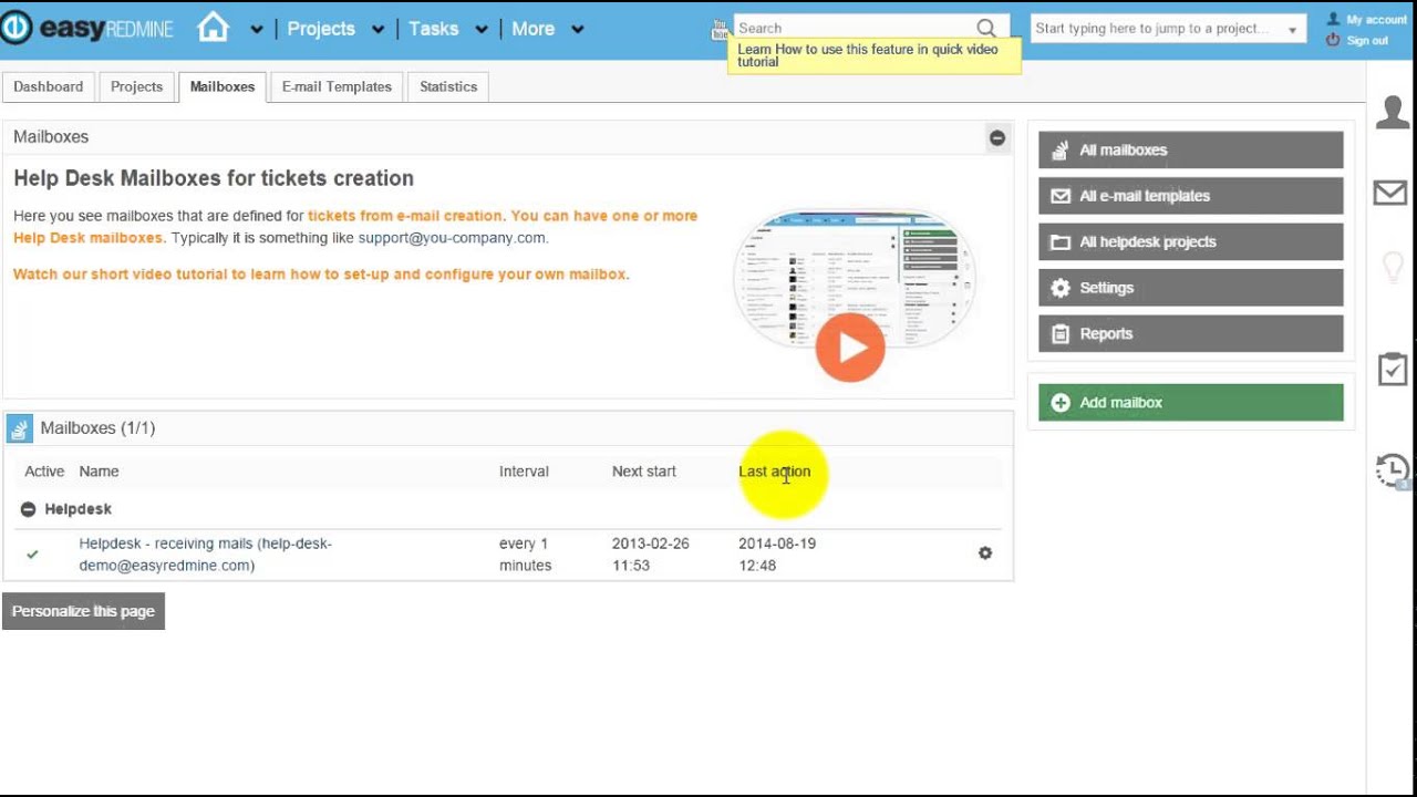 Mailboxes for ticket creation - settings.