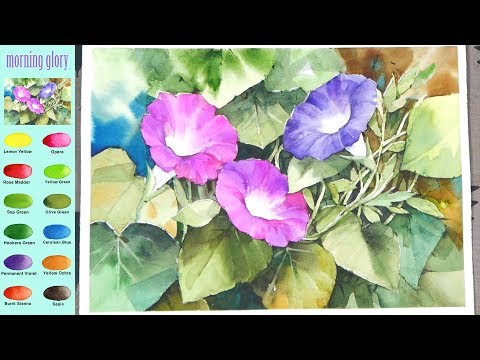 Flower Watercolor - <strong>morning</strong> <strong>glory</strong> (sketch &amp;amp; color mixing process) NAMIL ART