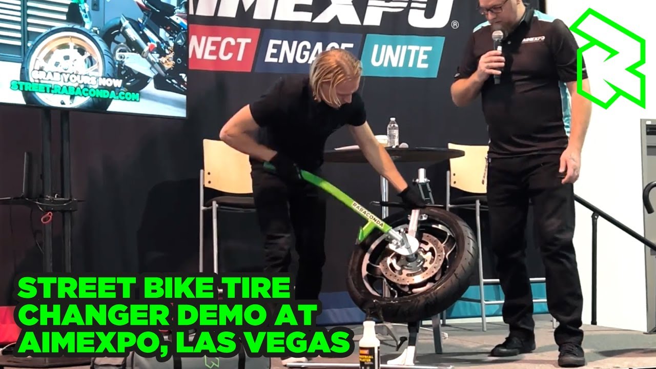 Street Bike Tire Changer Demo at AIM Expo 2023 New Product Launch, Las