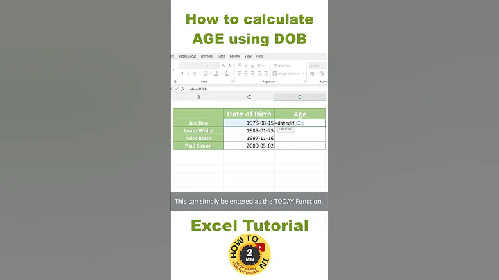 How to Calculate Age in EXCEL using a Date of Birth - easy and quick video tutorial within 2 minutes