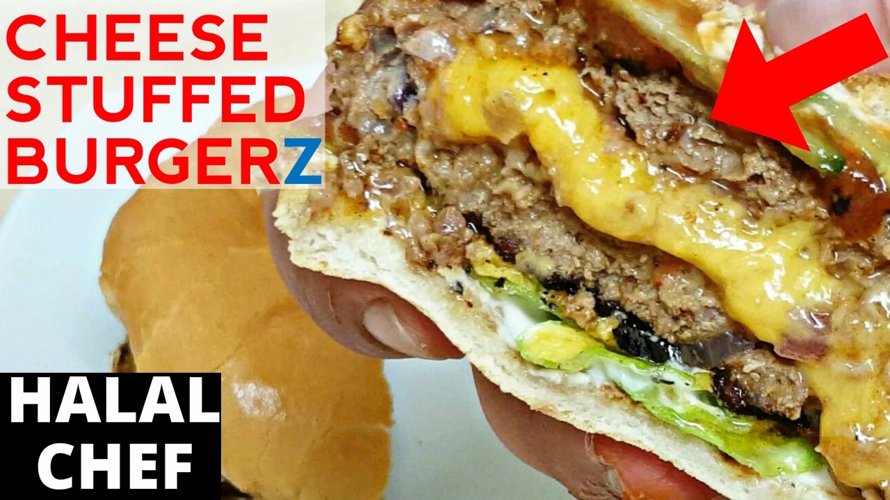 CheeseStuffed Burgers Recipe Juicy Lucy Burger Halal Chef YouTube