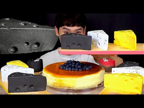 ASMR 옐로우 블랙 화이트 무스치즈케이크 블루베리치즈케이크 먹방!Yellow Black White Cheesecake With Blueberry Cheesecake MuKbang