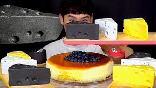 ASMR 옐로우 블랙 화이트 무스치즈케이크 블루베리치즈케이크 먹방!Yellow Black White Cheesecake With Blueberry Cheesecake MuKbang