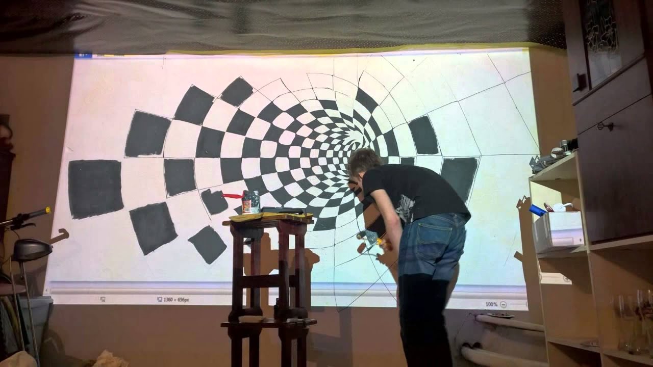 How to draw illusion on wall with epson projector. Timelapse - YouTube